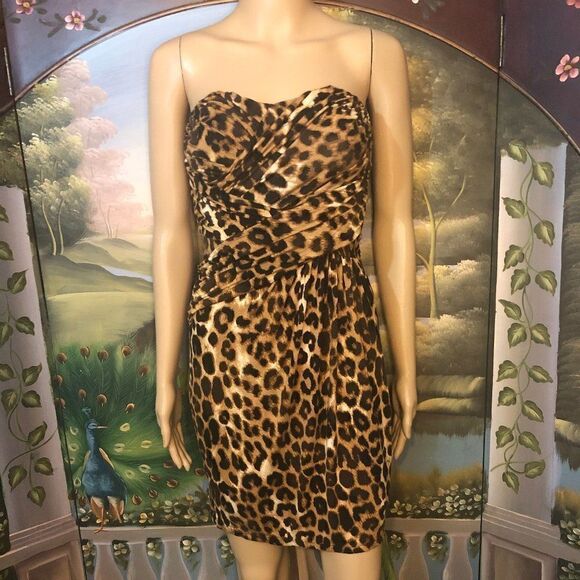 Leopard Strapless Sweetheart Mini Dress-XS - Picture 2 of 8